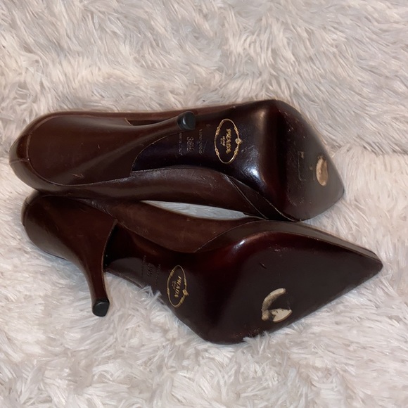 PRADA Milano Brown Leather Pointy Toe Pump Heels Shoes Size 38.5. - Picture 6 of 6